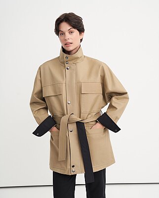 %100 Koton Cep Detaylı Parka Camel
