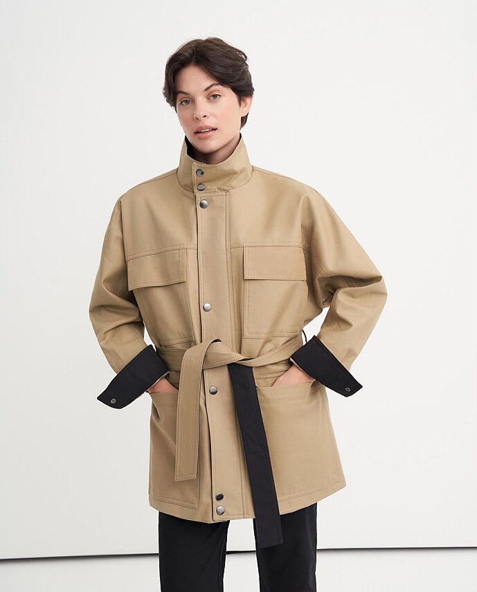 %100 Koton Cep Detaylı Parka Camel - 1