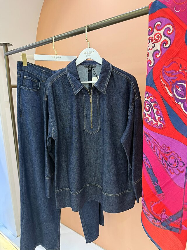26164 Fermuarlı Tencel Denim Gömlek  - 1