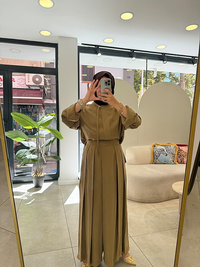 27141 Dökümlü Pileli Modal Takım  - 3