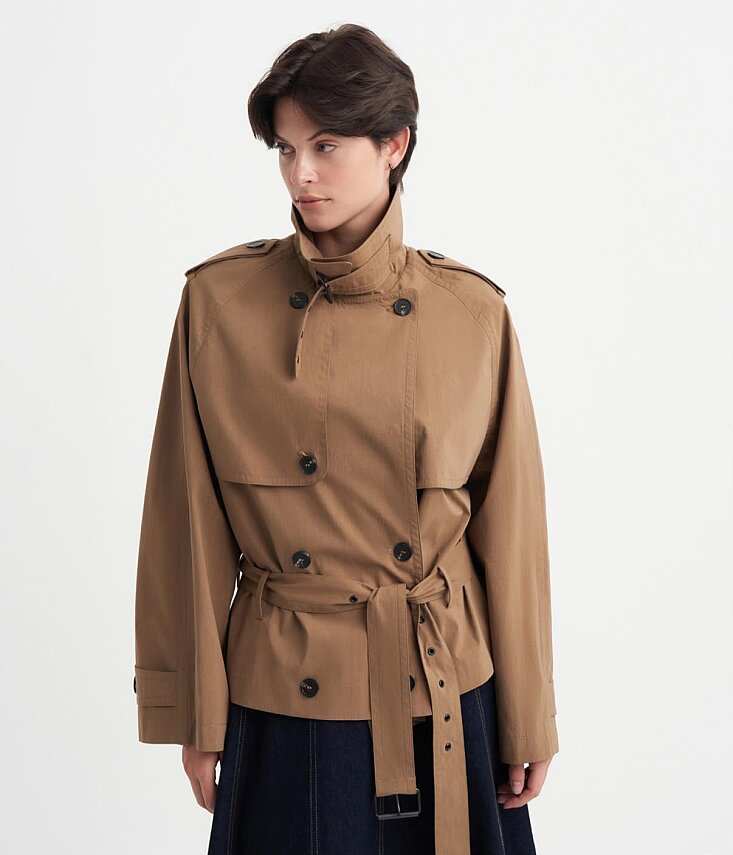 Belden Bağlamalı Kruvaze Trençkot Camel - 1