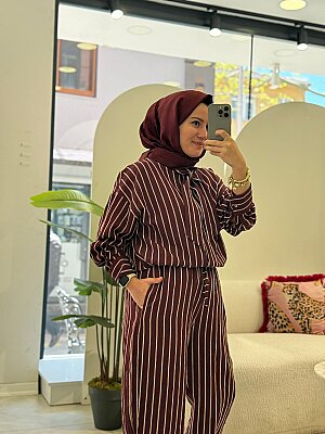 Bordo Çizgili Takım - 4