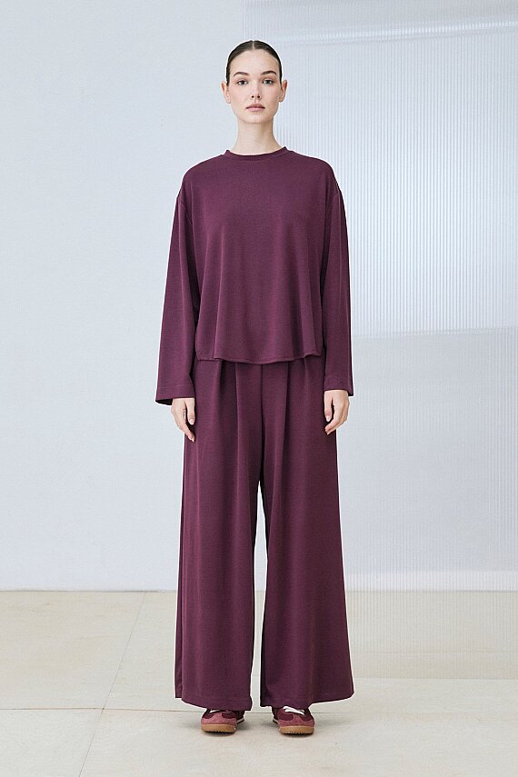 SILVA VİSKON PİLE DETAY PANTOLONLU TAKIM BORDO - 1