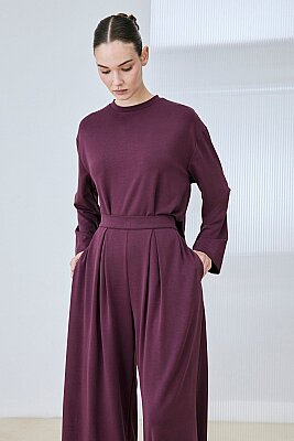 SILVA VİSKON PİLE DETAY PANTOLONLU TAKIM BORDO (1)