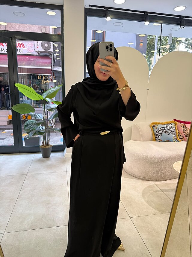 Silver Şal Detaylı Krep Pantolonlu Takım  - 7