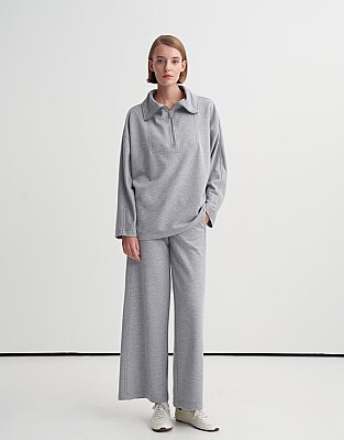 Yüksek Yaka İnterlok Sweatshirt Gri